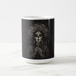 Taza De Café Elegante Arte Floral de Esqueleto La Catrina
