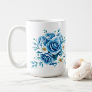 Taza De Café Elegante arte floral Rosa azul