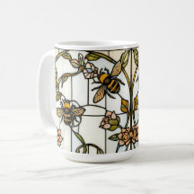 Elegante arte nuevo botánico abeja vidrio teñido