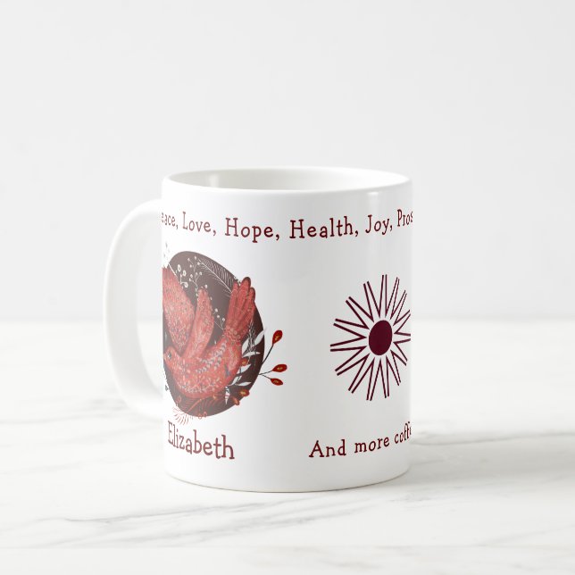 Taza De Café Elegante ave roja y plantas. Único y divertido (Anverso izquierdo)