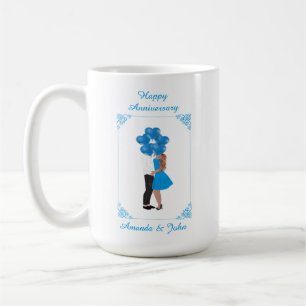 Taza De Café Elegante azul Feliz Aniversario Mug Personalizado