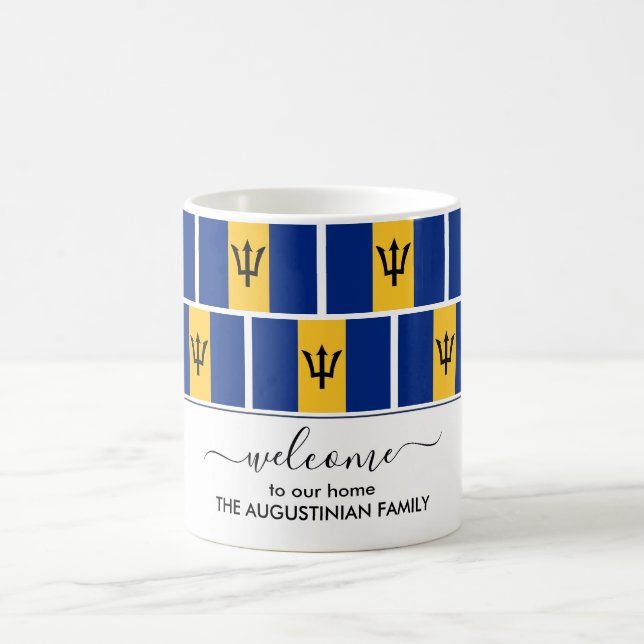 Taza De Café Elegante BARBADOS FLAG de bienvenida personalizada (Centro)
