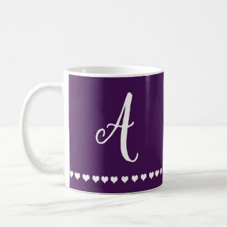 Taza De Café Elegante berenjena morado y blanco Monograma inici