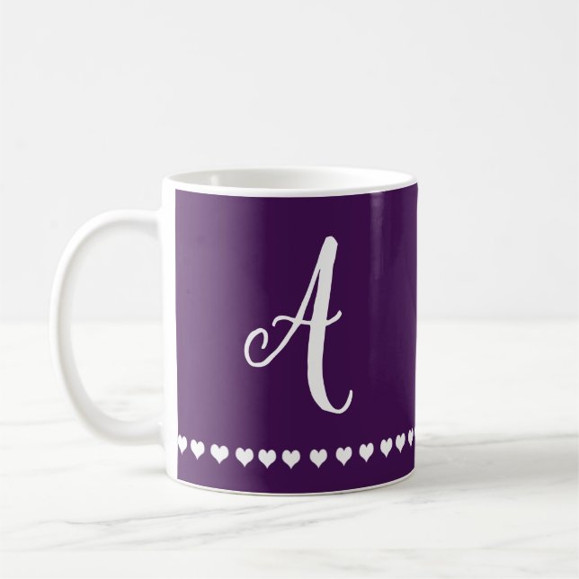 Taza De Café Elegante berenjena morado y blanco Monograma inici (Izquierda)