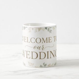 Taza De Café Elegante Bienvenida Floral Acuarela para Boda