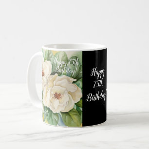 Taza De Café Elegante Black 75th Birthday Magnolia nombre flora