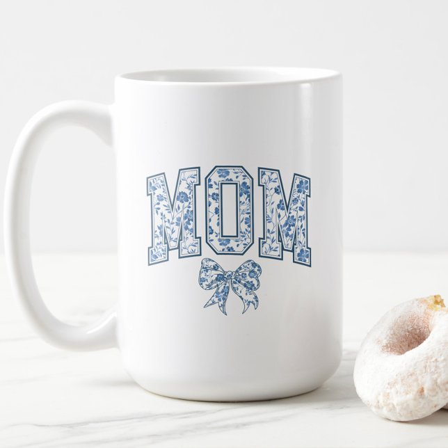 Taza De Café Elegante Blue Bow Chinoiserie Mom (Elegant Blue Chinoiserie Mom Mug, Mother's Day Gift, New Mom, Trendy, Mom to Be, Baby Shower Chic)