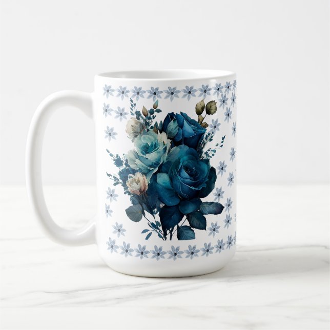 Taza De Café Elegante Blue Rose Bouquet Mug (Izquierda)
