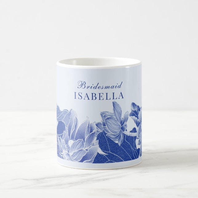 Taza De Café Elegante Boda Blue Lotus Floral Regalo Bridesmaid (Centro)