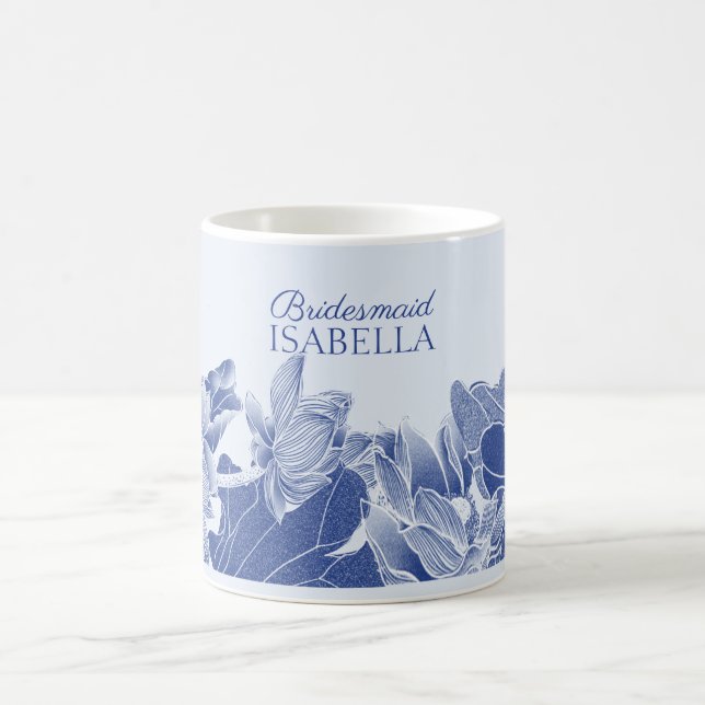 Taza De Café Elegante Boda de flores azul Lotus (Centro)