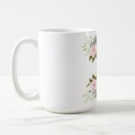 Taza De Café Elegante Boda de guirnaldas florales rosadas Monog