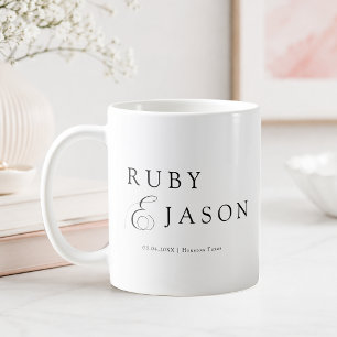 Taza De Café Elegante Boda de Letra Negra Real