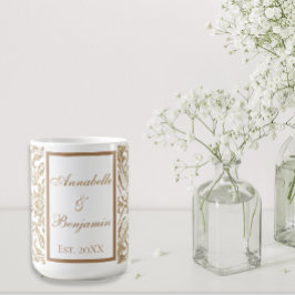 Taza De Café Elegante Boda Purpurina de Burgos Blancos y Oro