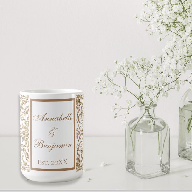 Taza De Café Elegante Boda Purpurina de Burgos Blancos y Oro (Subido por el creador)