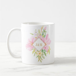 Taza De Café Elegante Boda rosa de color de agua de monograma f