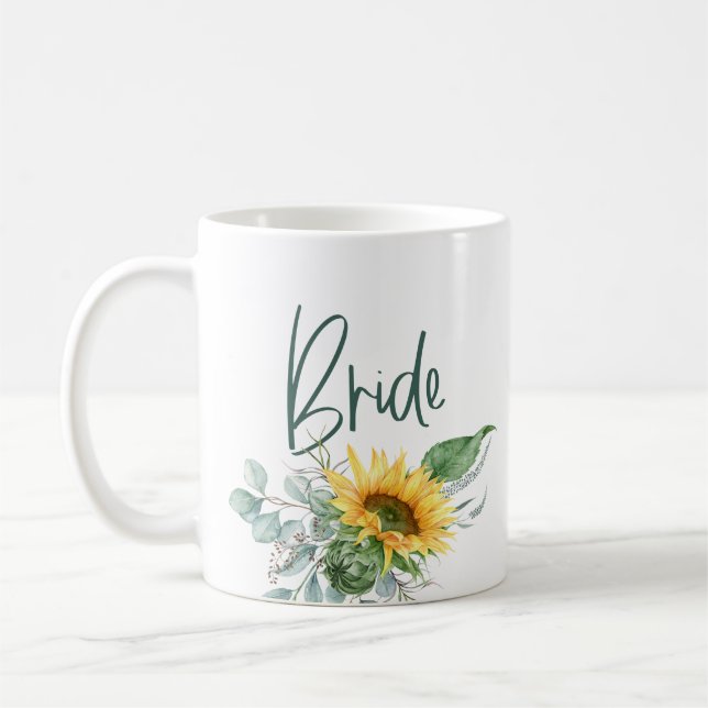 Taza De Café Elegante Boda Rústico Bride Sunflower Eucalyptus (Izquierda)