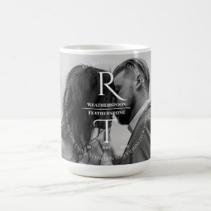 Taza De Café Elegante Boda sencillo de guion gris blanco
