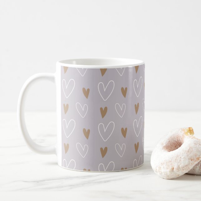 Taza De Café Elegante Boho Pastel Hearts Gray Gold Gift (Con donut)