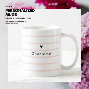 Taza De Café Elegante Bonito Moda Rubor Banda rosa Nombre Coraz