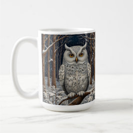 Taza De Café Elegante bosque de invierno de búho blanco