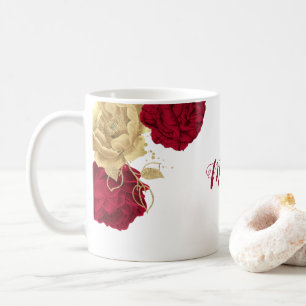 Taza De Café Elegante burgundy oro floral 