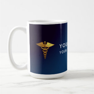 Taza De Café Elegante Caduceo Médico de Oro Azul Marino