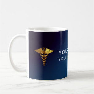 Taza De Café Elegante Caduceo Médico de Oro Azul Marino