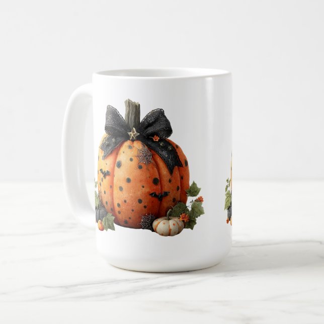 Taza De Café Elegante calabaza de Halloween con arco negro (Anverso izquierdo)