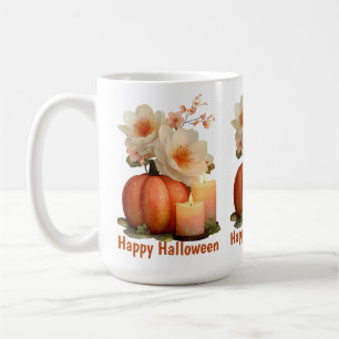 Taza De Café Elegante Calabaza y Flores Halloween