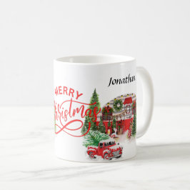 Taza De Café Elegante caligrafía monograma navidad roja y verde