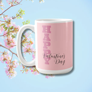 Taza De Café Elegante Candy Pink y Black Happy ValentDay
