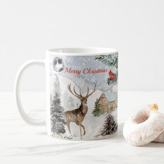 Taza De Café Elegante Cardenal Rojo de Wonderland Winter (Con donut)