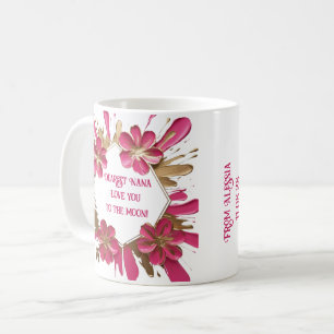 Taza De Café Elegante caricatura de la abuela rosa con mancha d