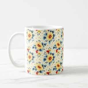 Taza De Café Elegante Chic Colorido Moderno Flores 