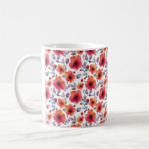 Taza De Café Elegante Chic Femenino Moderno Flores Rojas