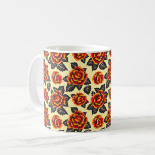 Taza De Café Elegante Chic Moderno Estiloso Flores Naranjas