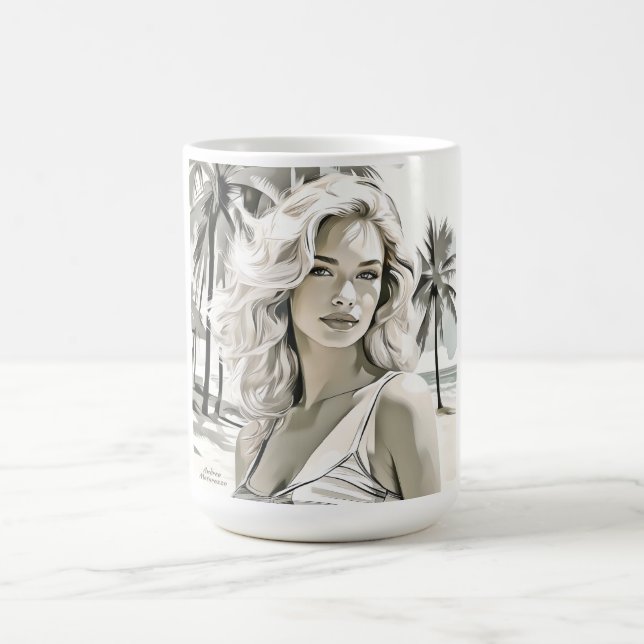 Taza De Café Elegante chica en blanco y negro (Centro)