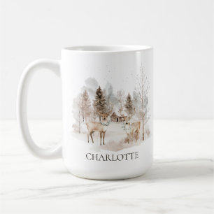 Taza De Café Elegante ciervo de bosque invernal rústico