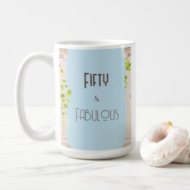 Taza De Café Elegante Cincuenta Fabuloso Tema Griego De Cumplea (Con donut)