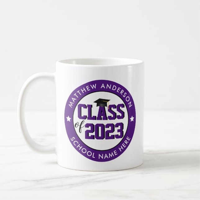 Taza De Café Elegante Clase Real Morada de Graduación 2023 (Izquierda)