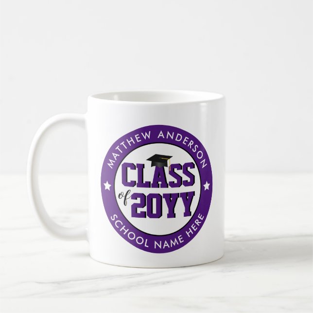 Taza De Café Elegante Clase Real Morada de Graduación 2023 (Izquierda)