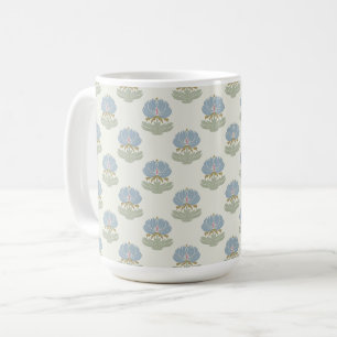 Taza De Café Elegante Clásico Azul Verde Artes y Oficios Floral