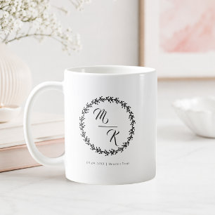 Taza De Café Elegante Clásico Monograma Corona Negra