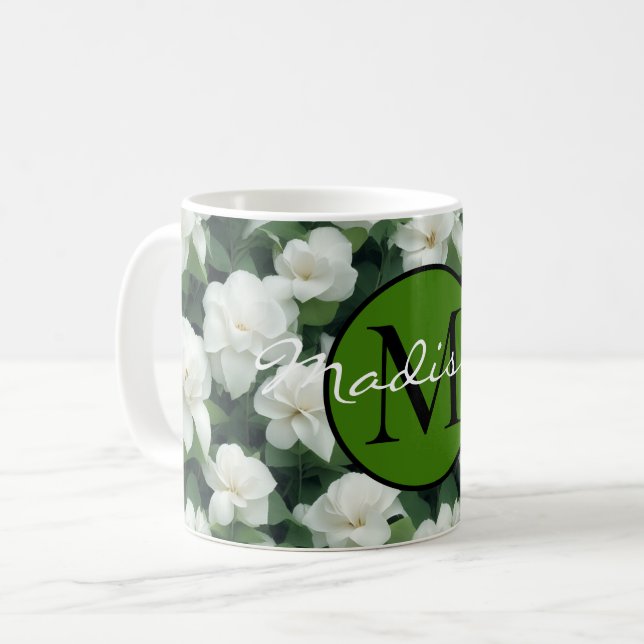 Taza De Café Elegante clásico verde botánico floral (Anverso izquierdo)