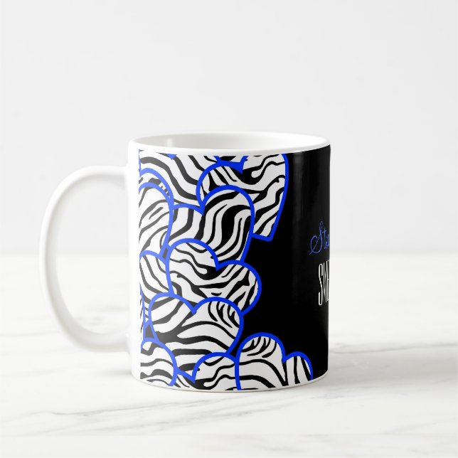 Taza De Café Elegante Cobalto Sweet 16 Zebra Heart Design Name (Izquierda)