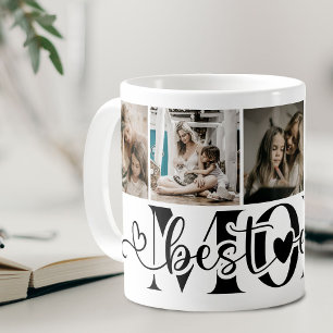 Taza De Café Elegante Colage de 5 Fotos con Letra Best Mom Ever