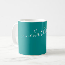 Taza De Café Elegante Color Acuario Oscuro Nombre Moderno Perso
