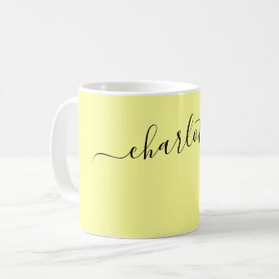 Taza De Café Elegante Color Amarillo Pálido Nombre Moderno Pers