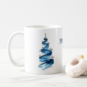 Taza De Café Elegante color azul del árbol de Navidad