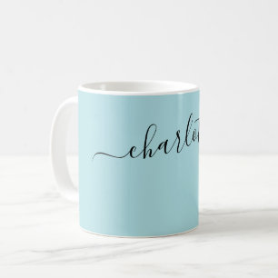 Taza De Café Elegante Color Azul Polvo Nombre Moderno Personali